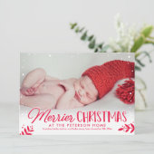 Merrier Christmas Baby Aankondiging Vakantie Kaart (Staand voorkant)