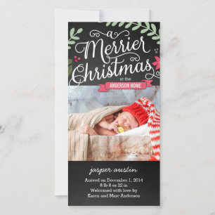 Merrier Kerstmis Nieuwe Baby Vakantie Fotokaart Feestdagenkaart