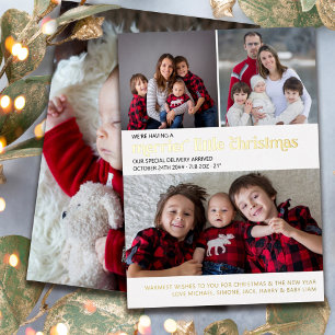 Merrier Little Kerst4 Foto New Baby Gold Folie Feestdagenkaart
