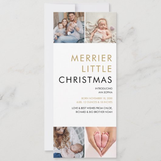 Merrier Little Kerstmis 4 Foto's Birth Feestdagenkaart (Voorkant)