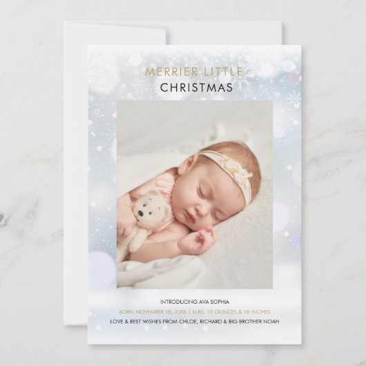 Merrier Little Kerstsnowflakes Foto Birth Feestdagenkaart (Voorkant)