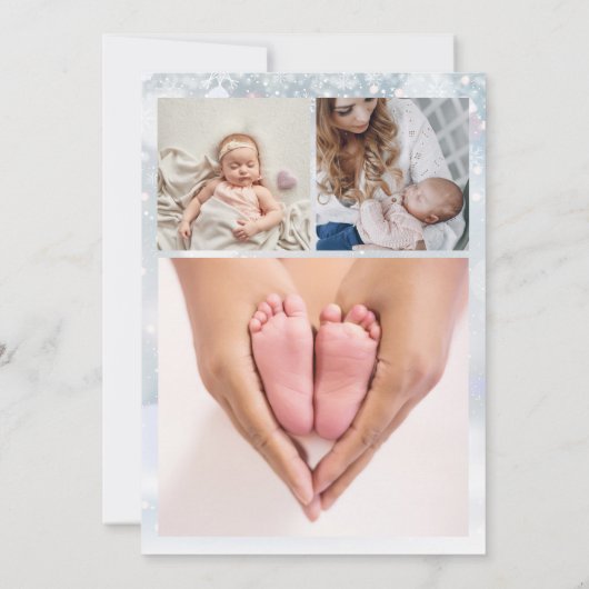 Merrier Little Kerstsnowflakes Foto Birth Feestdagenkaart (Achterkant)