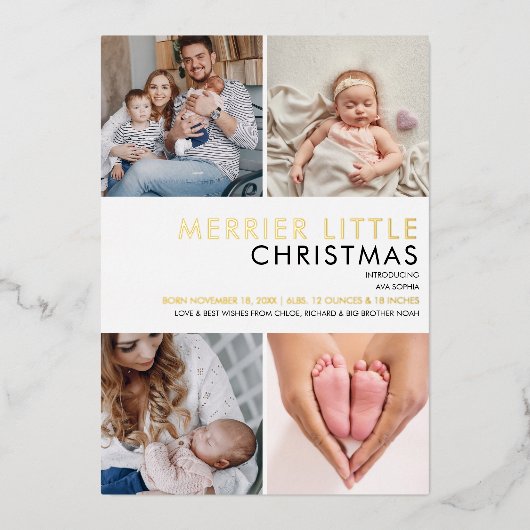 Merrier Little Photo Goud Folie Geboorteaankondigi Folie Feestdagenkaart (Voorkant)
