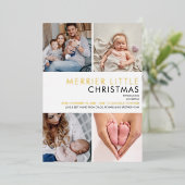 Merrier Little Photo Goud Folie Geboorteaankondigi Folie Feestdagenkaart (Staand Voorkant)