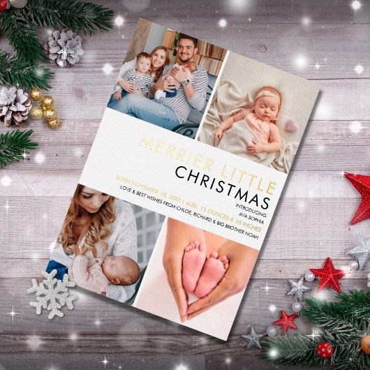 Merrier Little Photo Goud Folie Geboorteaankondigi Folie Feestdagenkaart