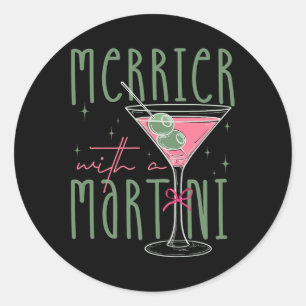 Merrier met een Martini staart Gles Xmas Paja Ronde Sticker