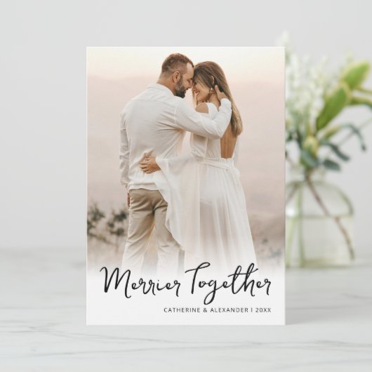 Merrier Samen Foto Kerst Feestdagenkaart (Staand voorkant)