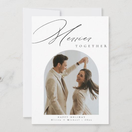Merrier Samen Moderne Boog Foto Kerstmis Feestdagenkaart (Voorkant)