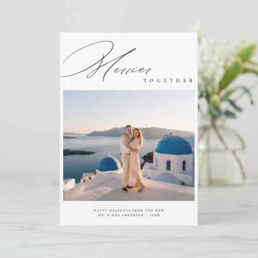 Merrier Samen Pas getrouwd Bestemming Kerst Feestdagenkaart (Staand voorkant)