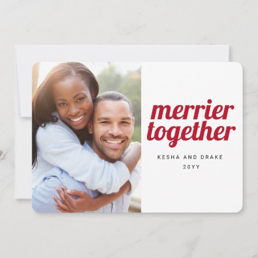 Merrier Together Bold Font kerstbruiloft foto Save The Date (Voorkant)