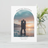 Merrier Together Christmas Beach Arch Foto Feestdagenkaart (Staand voorkant)