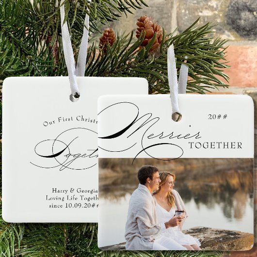 Merrier Together Photo and Elegant Calligraphy Keramisch Ornament