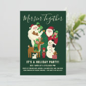 Merrier Together Santa Friends Holiday Uitnodiging (Staand voorkant)