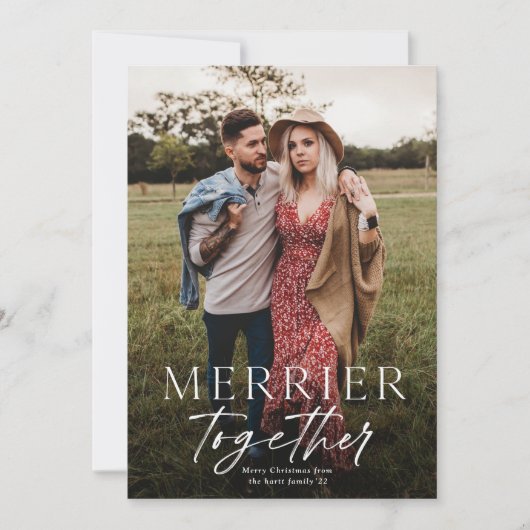 Merrier Together Script-kerstfoto Kaart (Voorkant)
