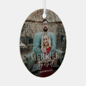 Merrier Together Script-kerstfoto Metalen Ornament (Voorkant Rechts)