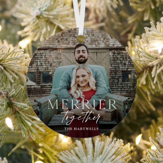 Merrier Together Script-kerstfoto Metalen Ornament (Insitu)