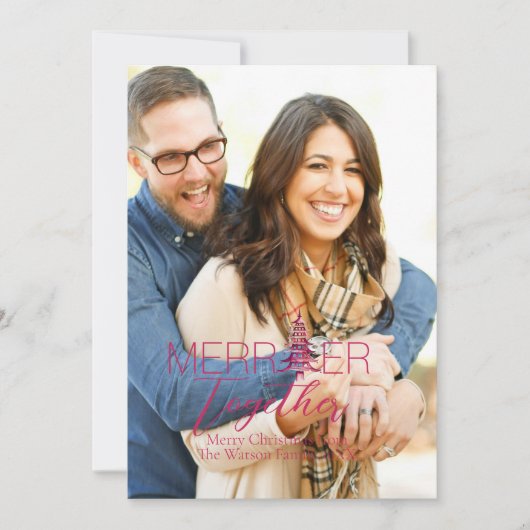 Merrier Together Script Pagoda 1-Foto Kerstmis Feestdagenkaart (Voorkant)