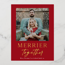 Merrier Together Script Photo Gold Folie Feestdagen Briefkaart
