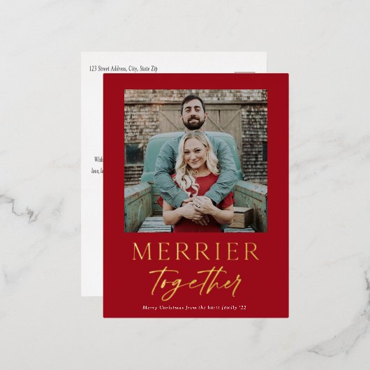 Merrier Together Script Photo Gold Folie Feestdagen Briefkaart (Voorkant / Achterkant)