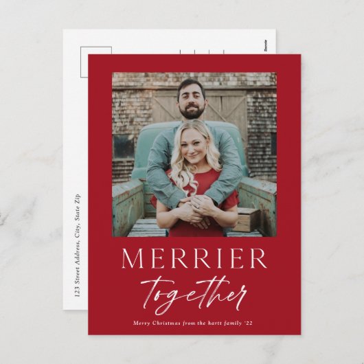 Merrier Together Script Photo Merry Kerstry Feestdagenkaart (Voorkant / Achterkant)