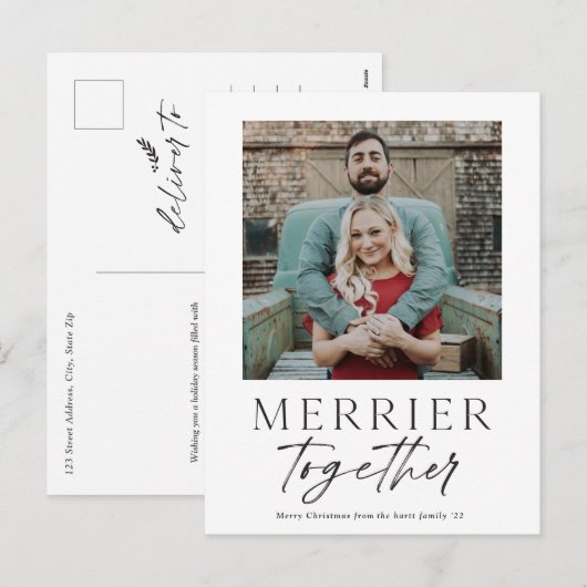 Merrier Together Script Photo Merry Kerstry Feestdagenkaart (Voorkant / Achterkant)