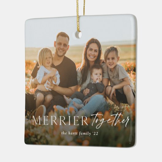 Merrier Together Script Photo Merry Kerstry Keramisch Ornament (Links)
