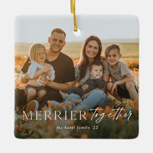 Merrier Together Script Photo Merry Kerstry Keramisch Ornament (Voorkant)