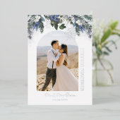 Merrier Together Silver Blue Green Winter Floral Folie Feestdagenkaart (Staand Voorkant)