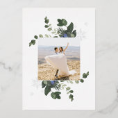 Merrier Together Silver Blue Green Winter Floral Folie Feestdagenkaart (Achterkant)