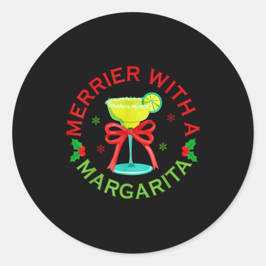 Merrier With A Margarita Christmas Drinking Margar Ronde Sticker (Voorkant)