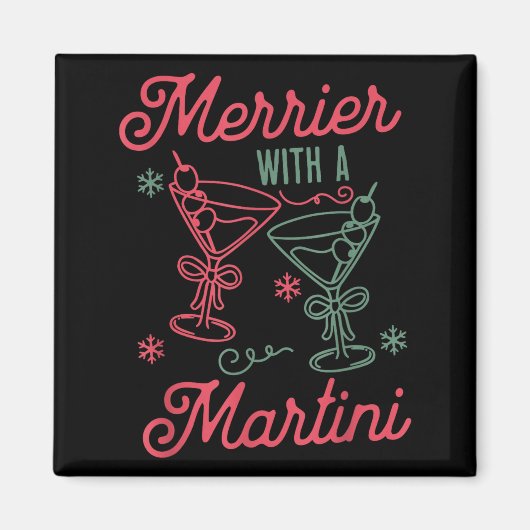 Merrier With A Martini Christmas Tail Xmas Martini Magneet (Voorkant)