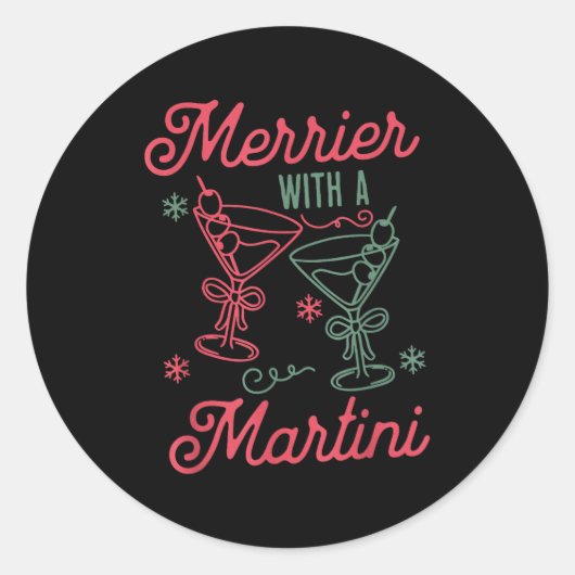 Merrier With A Martini Christmas Tail Xmas Martini Ronde Sticker (Voorkant)