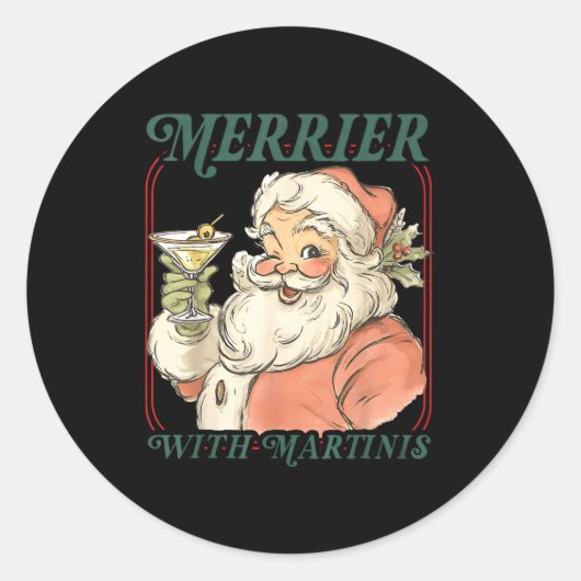 Merrier With A Martini Santa Christmas Tail  Ronde Sticker (Voorkant)
