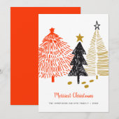 Merriest Christmas Abstract Trees Minimal Modern Feestdagenkaart (Voorkant / Achterkant)