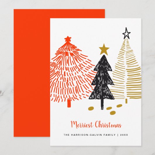 Merriest Christmas Abstract Trees Minimal Modern Feestdagenkaart (Voorkant / Achterkant)