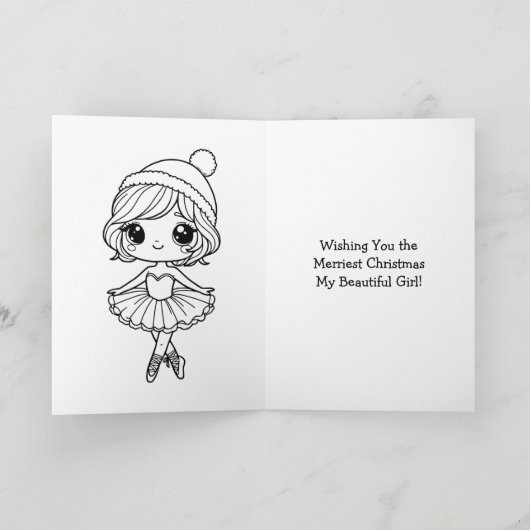 Merriest Christmas Ballerina Kleurplaat Meisje Kaart (Binnen)