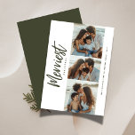 Merriest Christmas Beachy Familie Foto Maritiem Feestdagenkaart<br><div class="desc">Stuur kust vakantie juichen met deze Merriest Kerstmis strandachtige familie fotokaart,  perfect voor oceaan geïnspireerde kerstgroeten. Met kalligrafie Merriest kersttekst en boho,  minimalistisch design,  combineert het prachtig salie groene tinten en maritieme charme. Leg familiemomenten vast met een collage van 3 foto's om een elegante maar eenvoudige kerstkaart te creëer.</div>