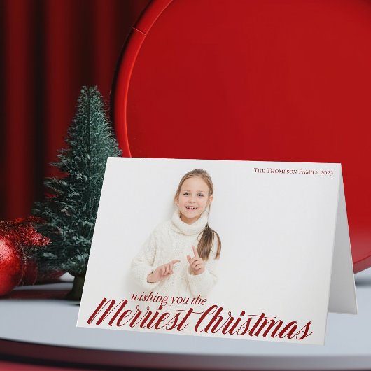 Merriest Christmas Chic Red Script foto-overlay Feestdagen Kaart