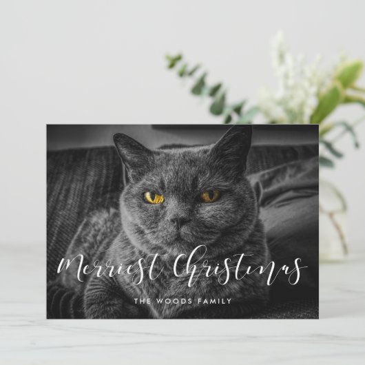 Merriest Christmas Elegant Familiefoto Feestdagenkaart (Staand voorkant)