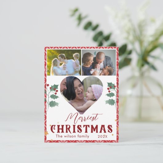 Merriest Christmas Elegant Typografie 3 Afbeelding Feestdagenkaart (Staand voorkant)