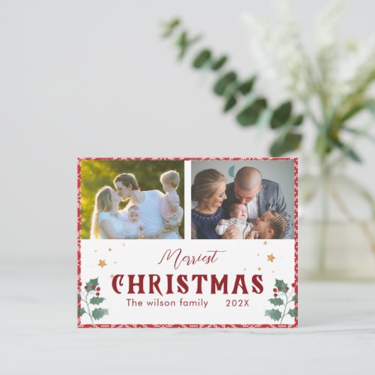 Merriest Christmas Elegant Typography 2 Afbeelding Feestdagenkaart (Staand voorkant)