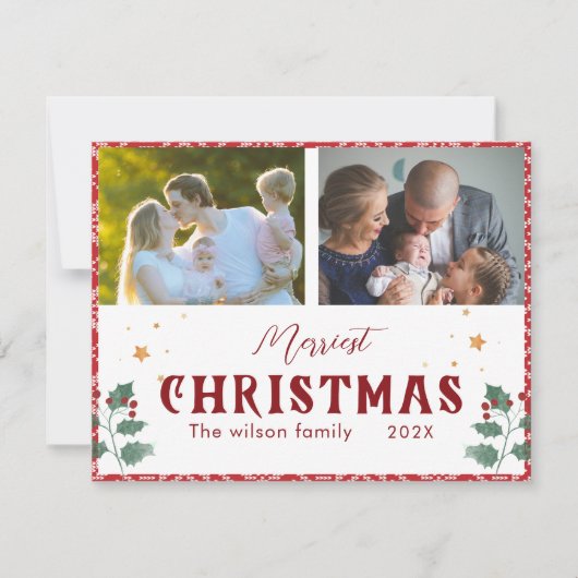 Merriest Christmas Elegant Typography 2 Afbeelding Feestdagenkaart (Voorkant)