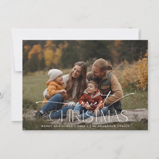 Merriest Christmas Elegant Typography Photo Feestdagenkaart (Voorkant)