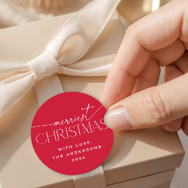 Merriest Christmas Elegant Typography Red Holiday Ronde Sticker