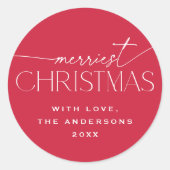 Merriest Christmas Elegant Typography Red Holiday Ronde Sticker (Voorkant)