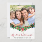 Merriest Christmas en Garland Script Photo Card Feestdagenkaart (Voorkant)