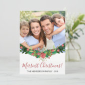 Merriest Christmas en Garland Script Photo Card Feestdagenkaart (Staand voorkant)