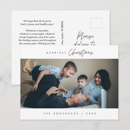 Merriest Christmas Familie Foto, Gezellig Geluk Briefkaart (Voorkant / Achterkant)