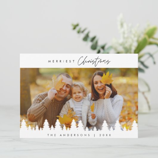 Merriest Christmas, Familiefoto downloadbaar Feestdagenkaart (Staand voorkant)