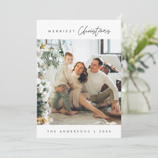 Merriest Christmas, Familiefoto downloadbaar Feestdagenkaart (Staand voorkant)